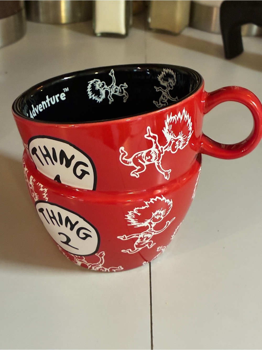 Dr. Seuss Red and Black Thing 1 & Thing 2 Stackable Ceramic Mugs